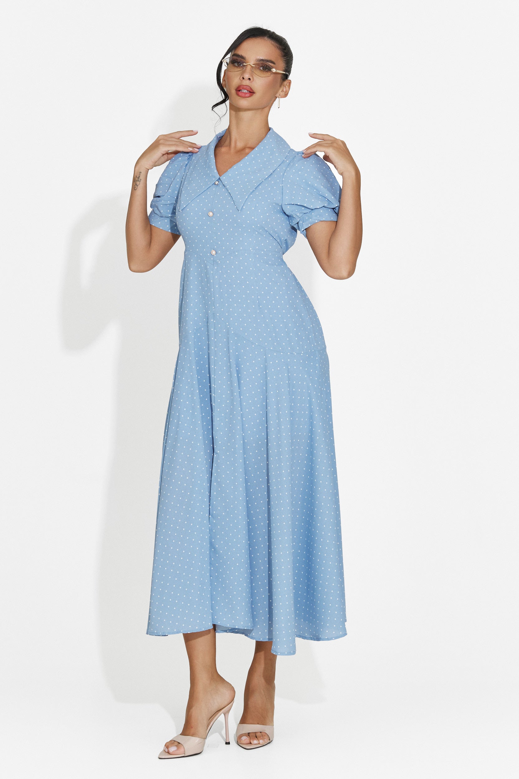 Rochie dama midi bleu Taisiana Bogas