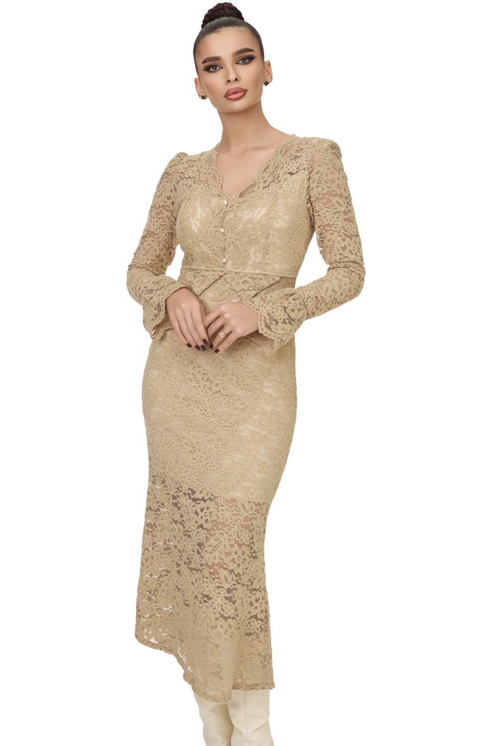 Ladies elegant beige midi dress Delisy Bogas