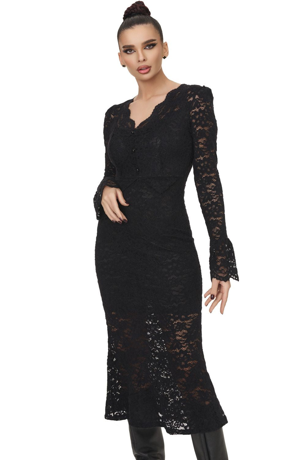 Rochie dama midi eleganta neagra Delisy Bogas