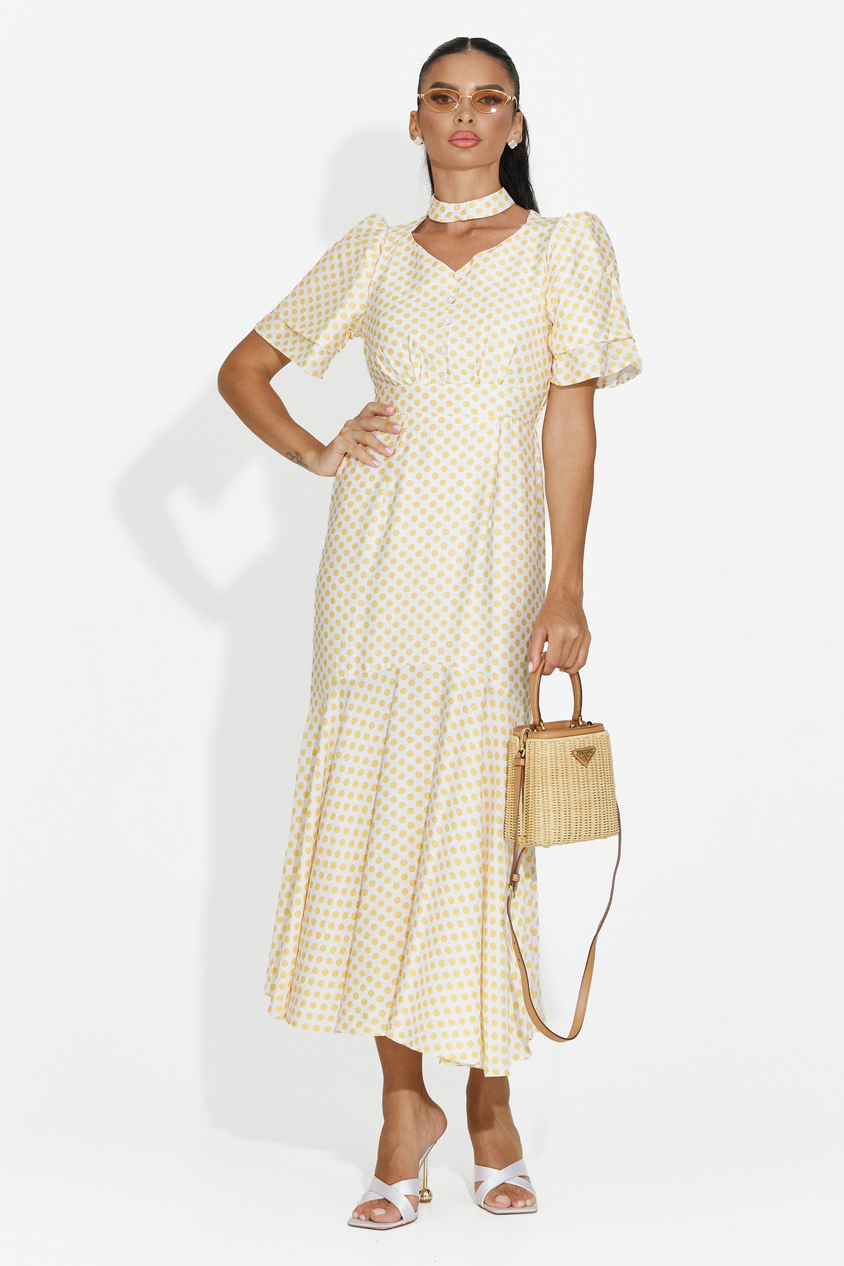 Rochie dama midi galbena Antoneia Bogas