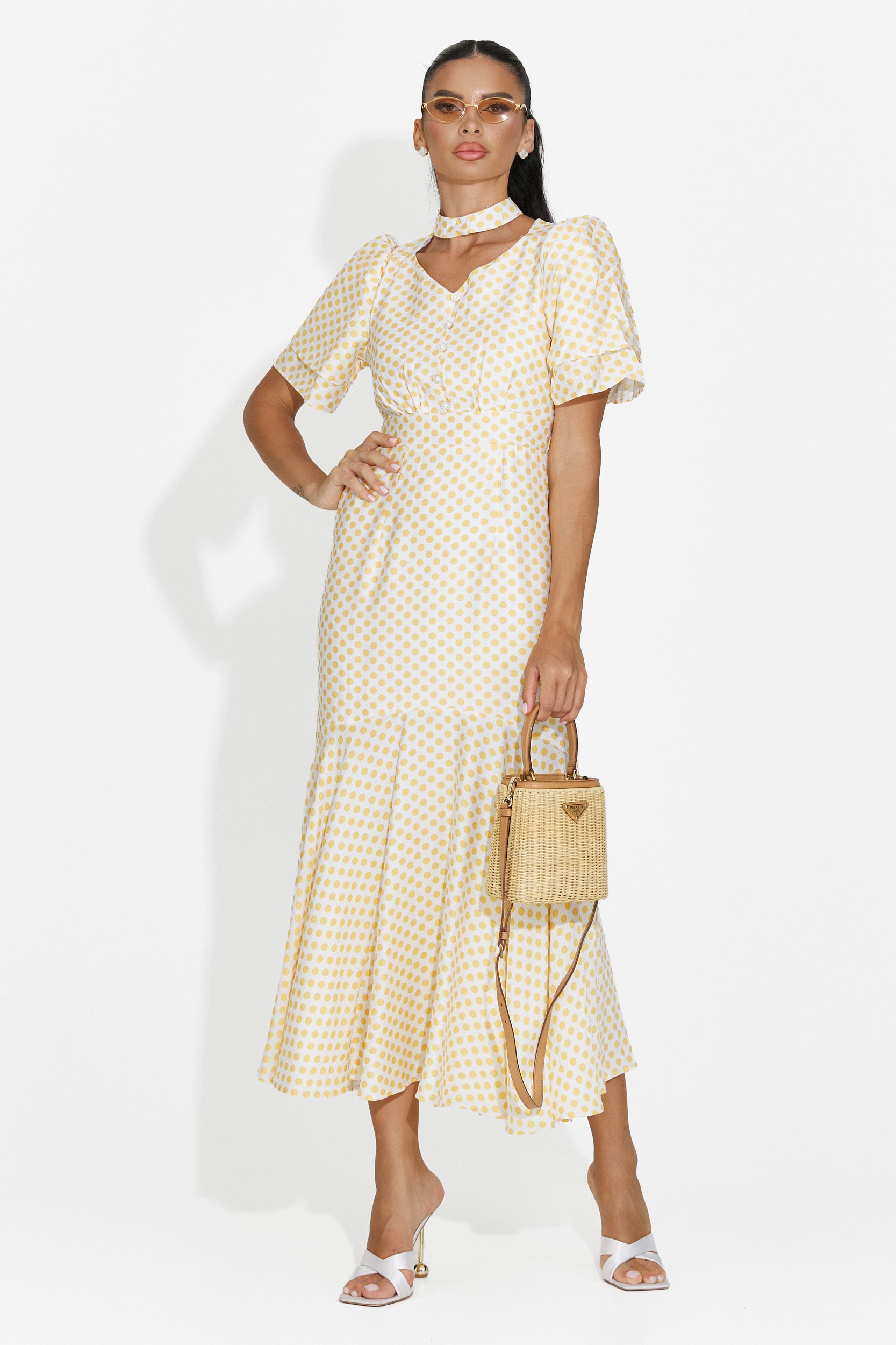 Rochie dama midi galbena Antoneia Bogas