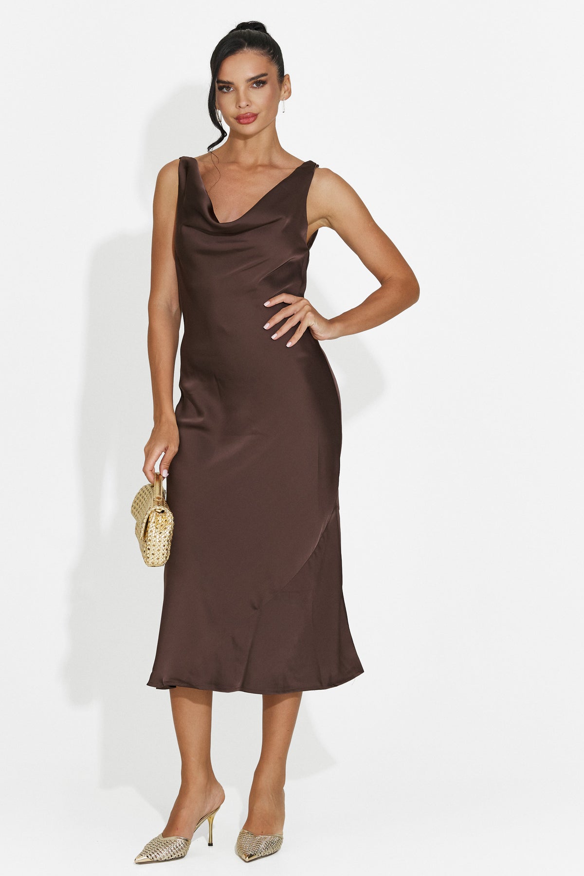 Rochie dama midi maro Aliria Bogas, imaginea 1 din 6