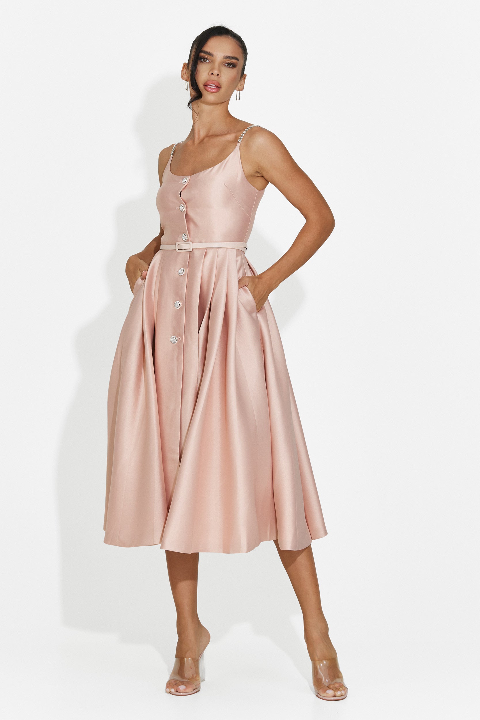 Rochie dama midi roz Florinela Bogas