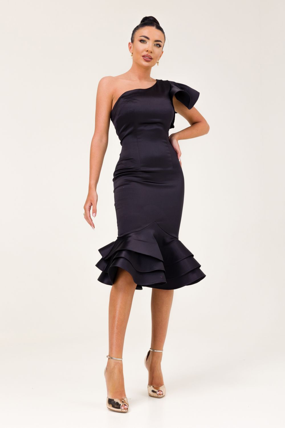 [Resigilat] Rochie dama midi tafta neagra Zammy Bogas