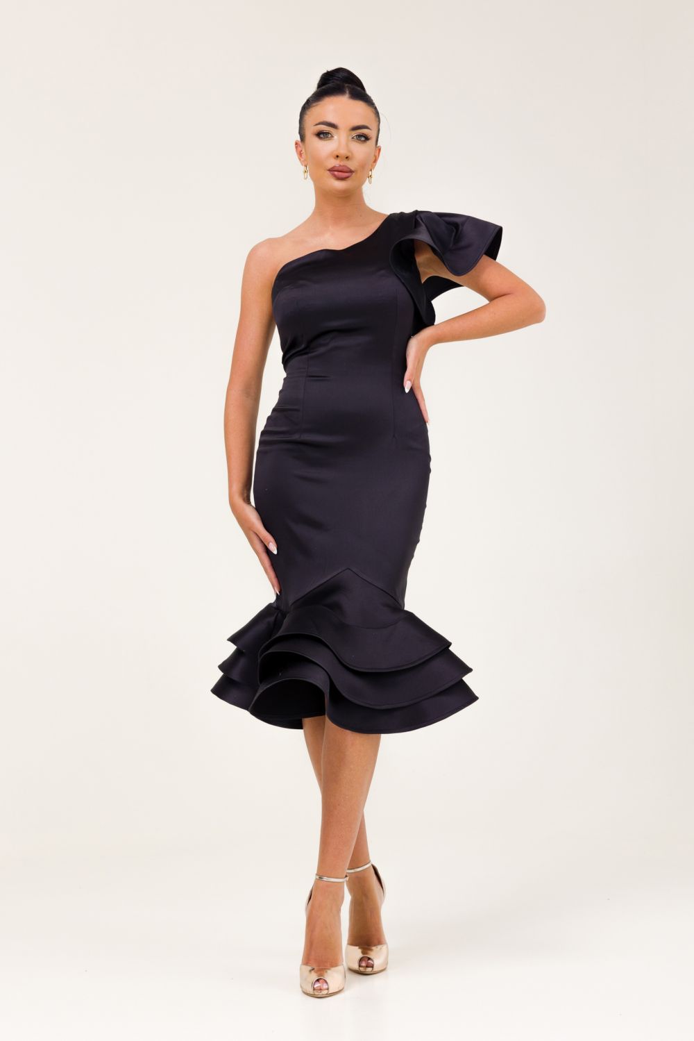 [Resigilat] Rochie dama midi tafta neagra Zammy Bogas