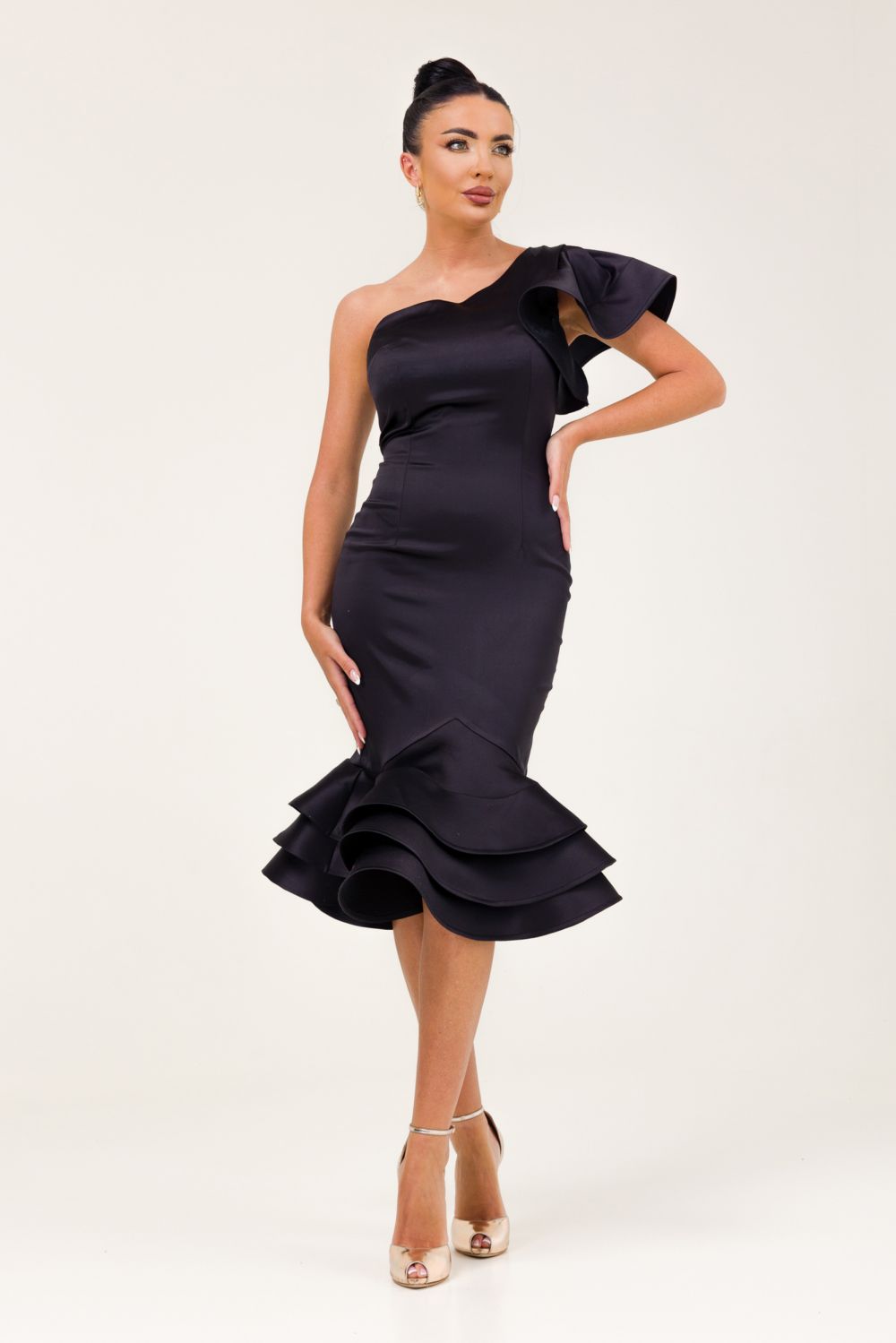 [Resigilat] Rochie dama midi tafta neagra Zammy Bogas