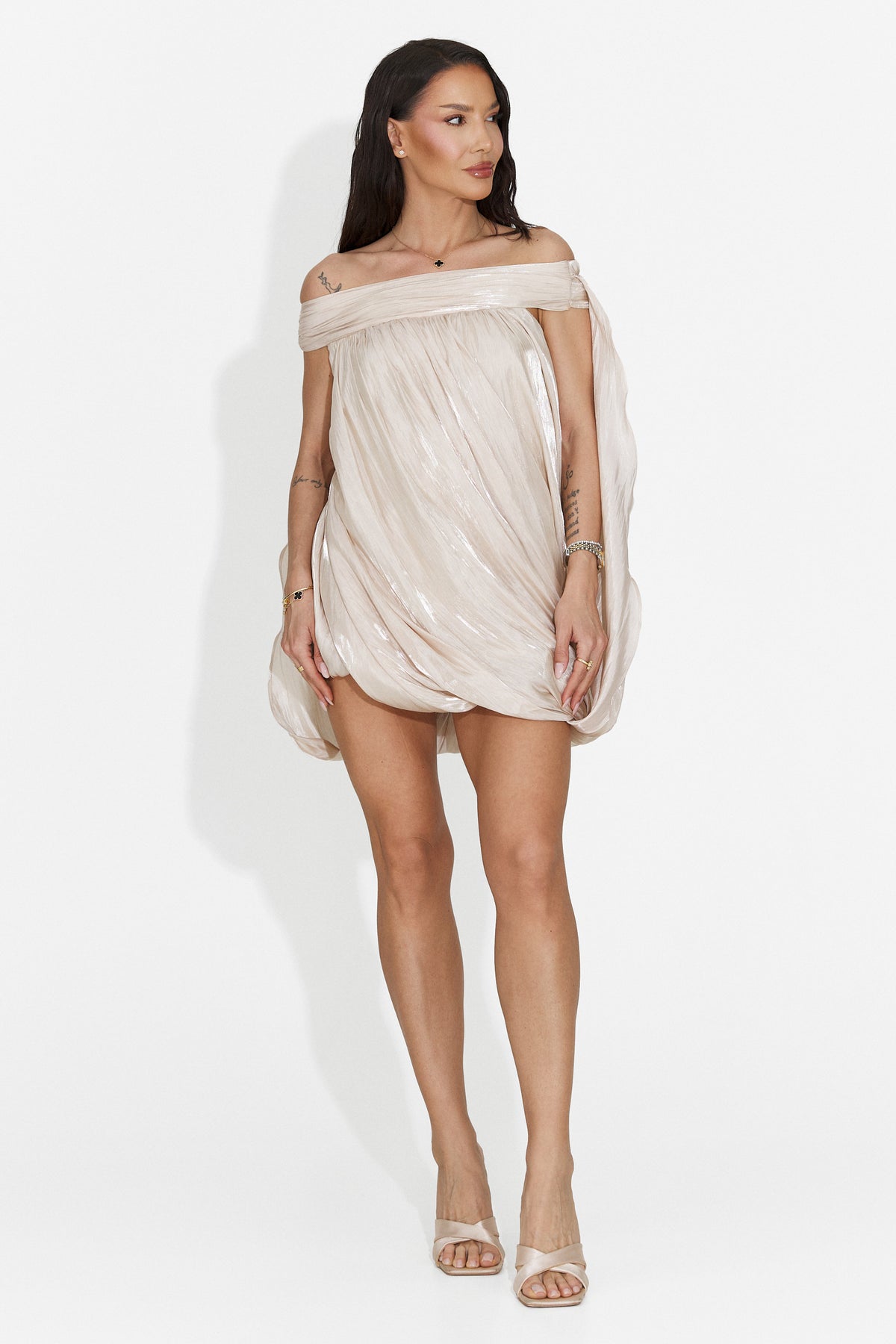 Rochie dama scurta bej Perya Bogas, imaginea 3 din 6