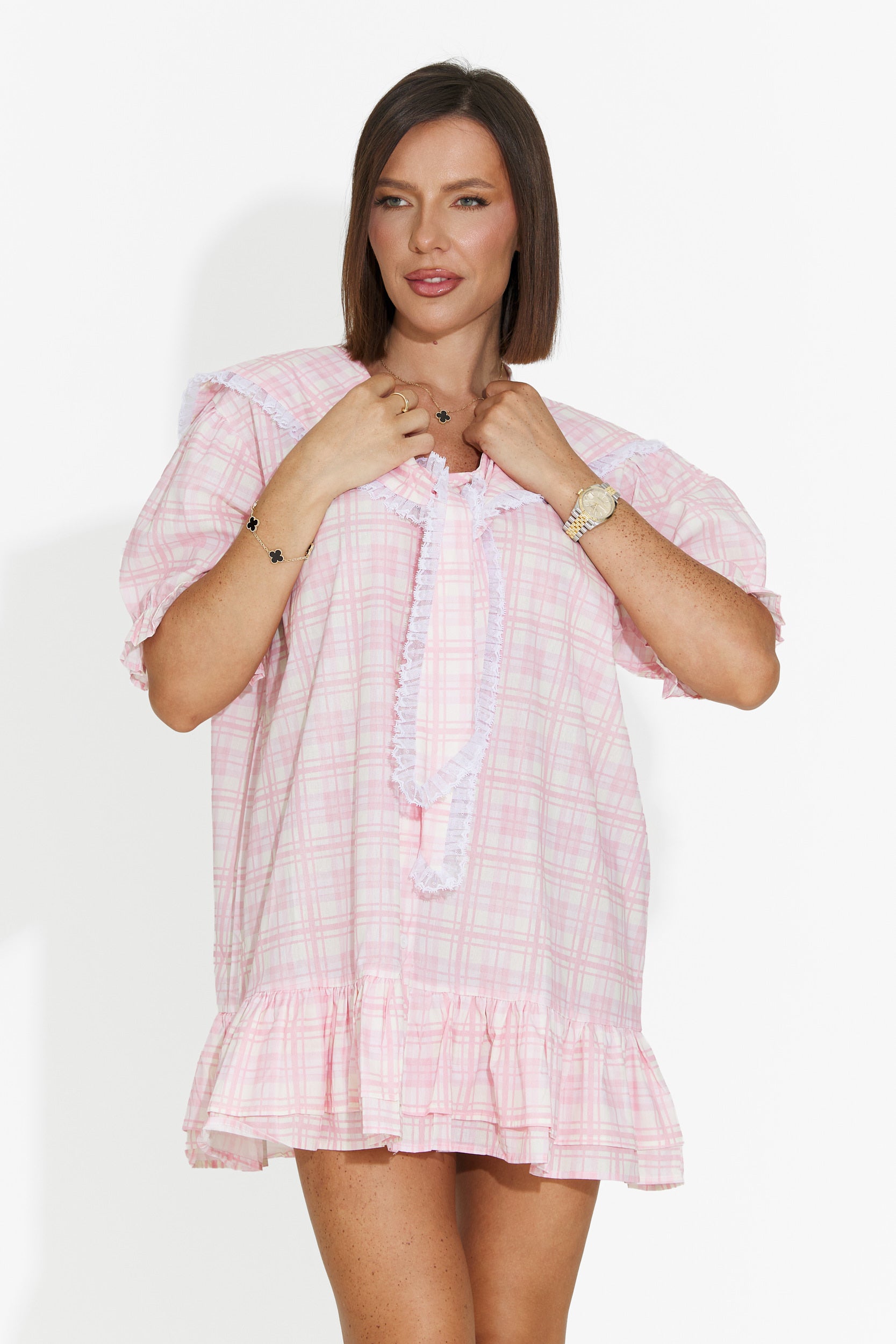 Rochie dama scurta tip camasa roz Beshoka Bogas