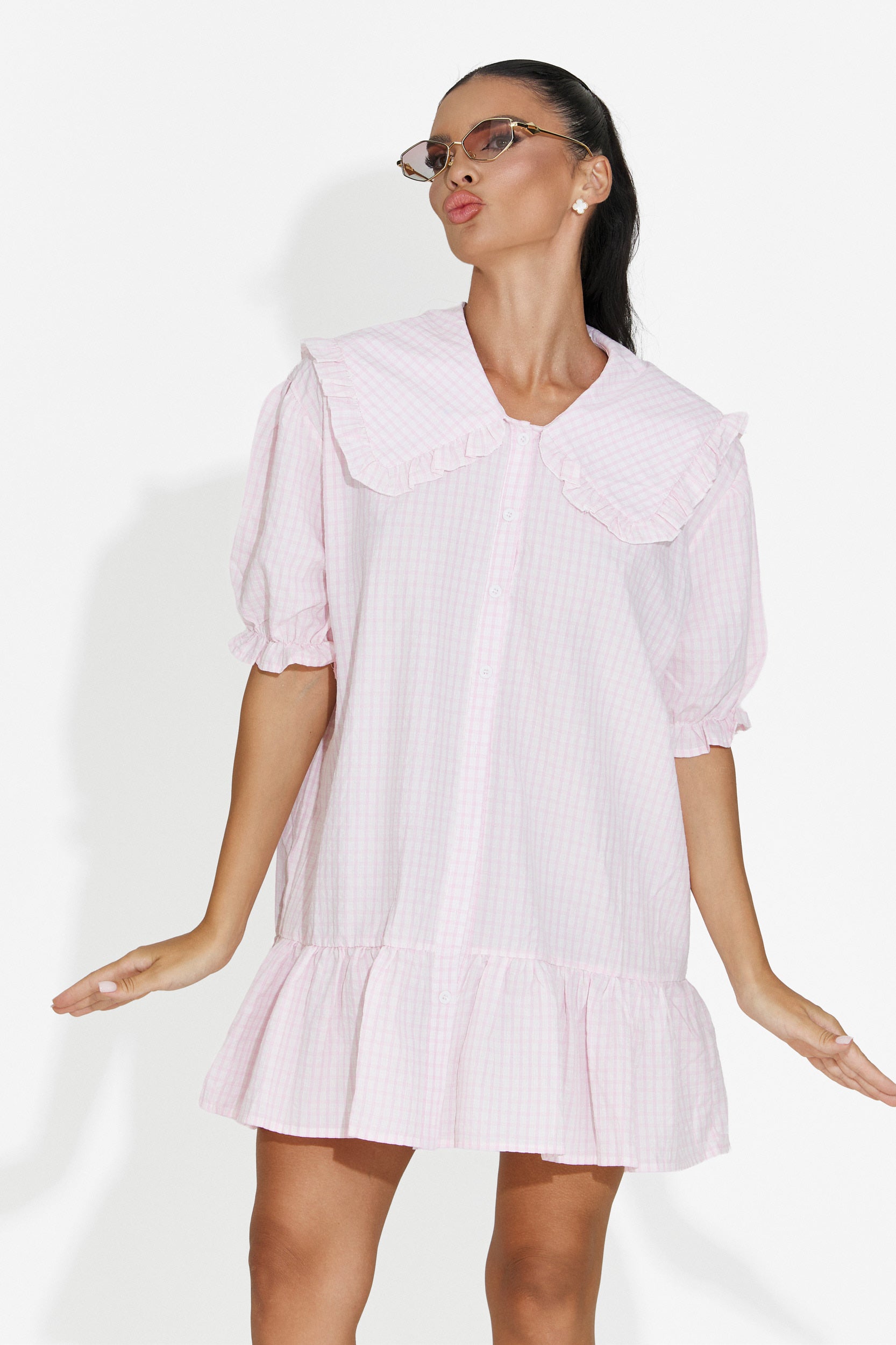 Rochie dama tip camasa scurta roz Dolima Bogas