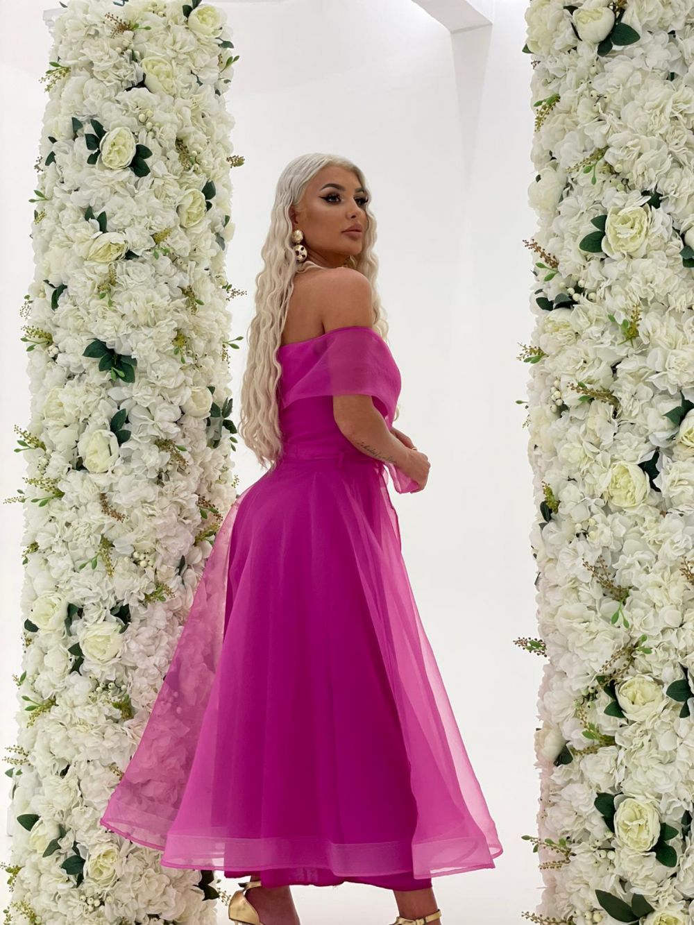 Rochie dama lunga matase roz Flaviana Bogas