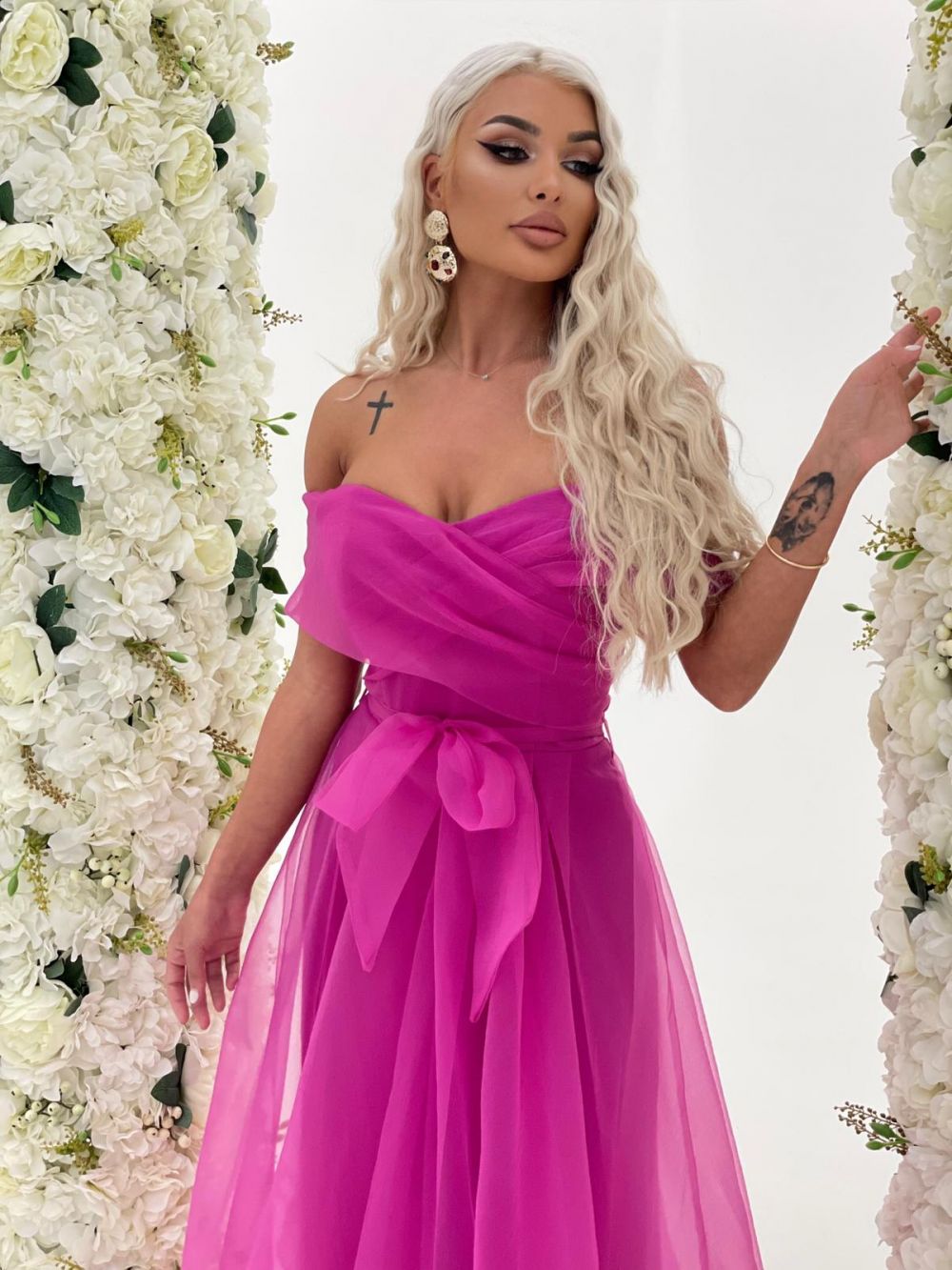 Rochie dama lunga matase roz Flaviana Bogas