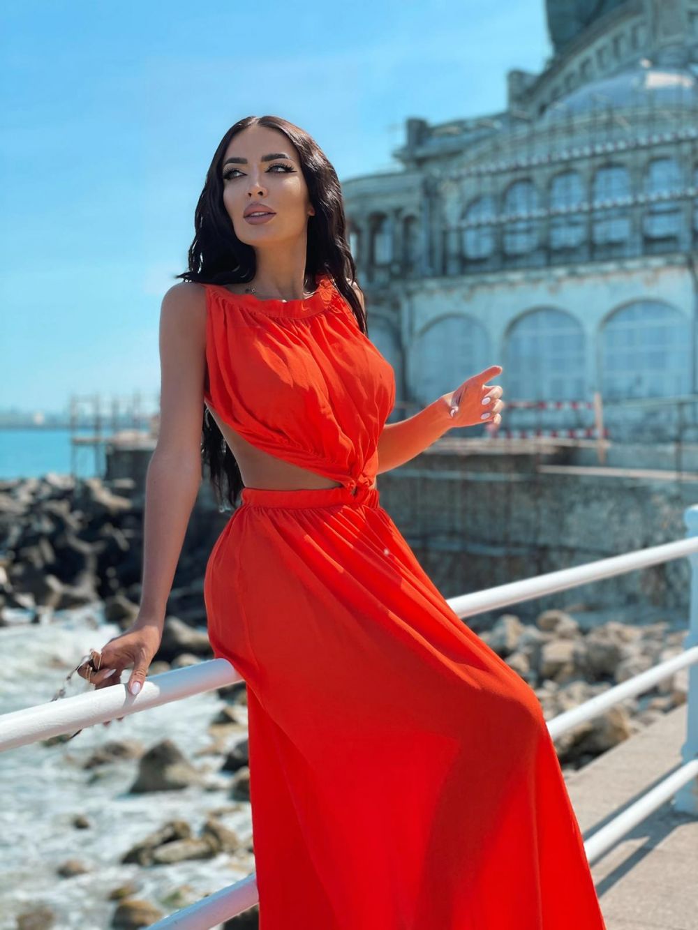 Rochie dama lunga vascoza portocalie Eossa Bogas