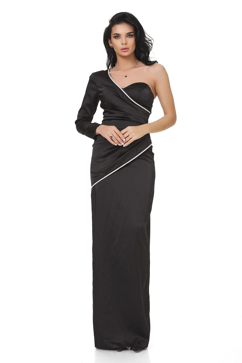 Rochie lunga saten neagra Marinette Bogas