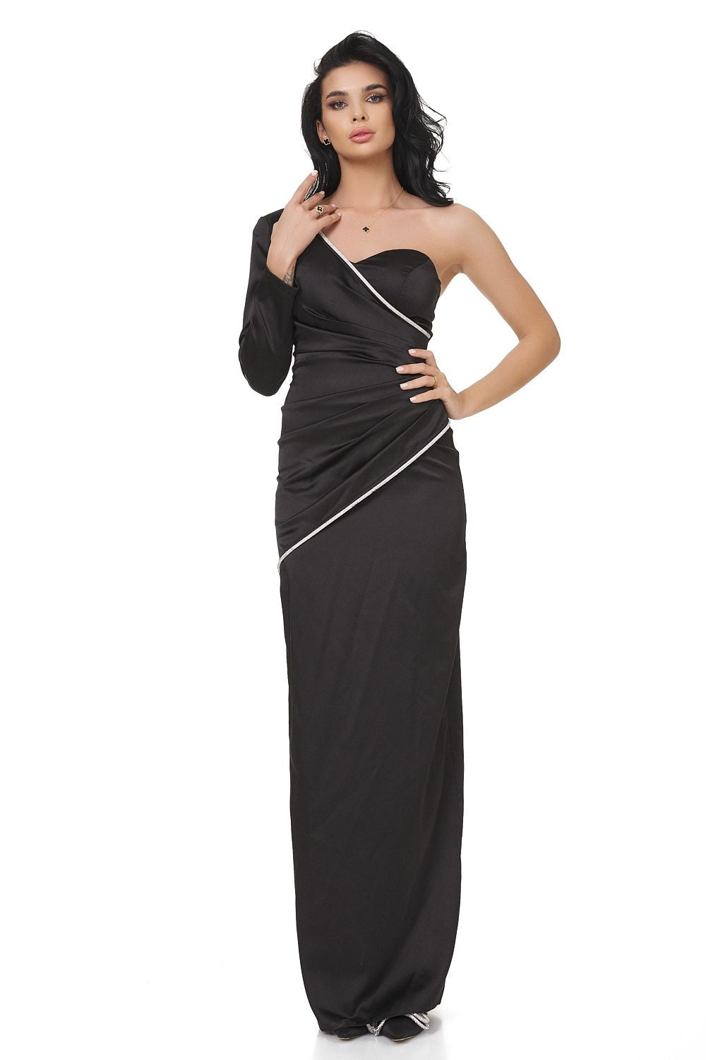 Rochie lunga saten neagra Marinette Bogas