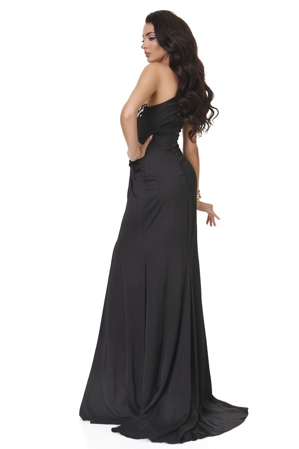 Juridis Bogas black satin veil long dress
