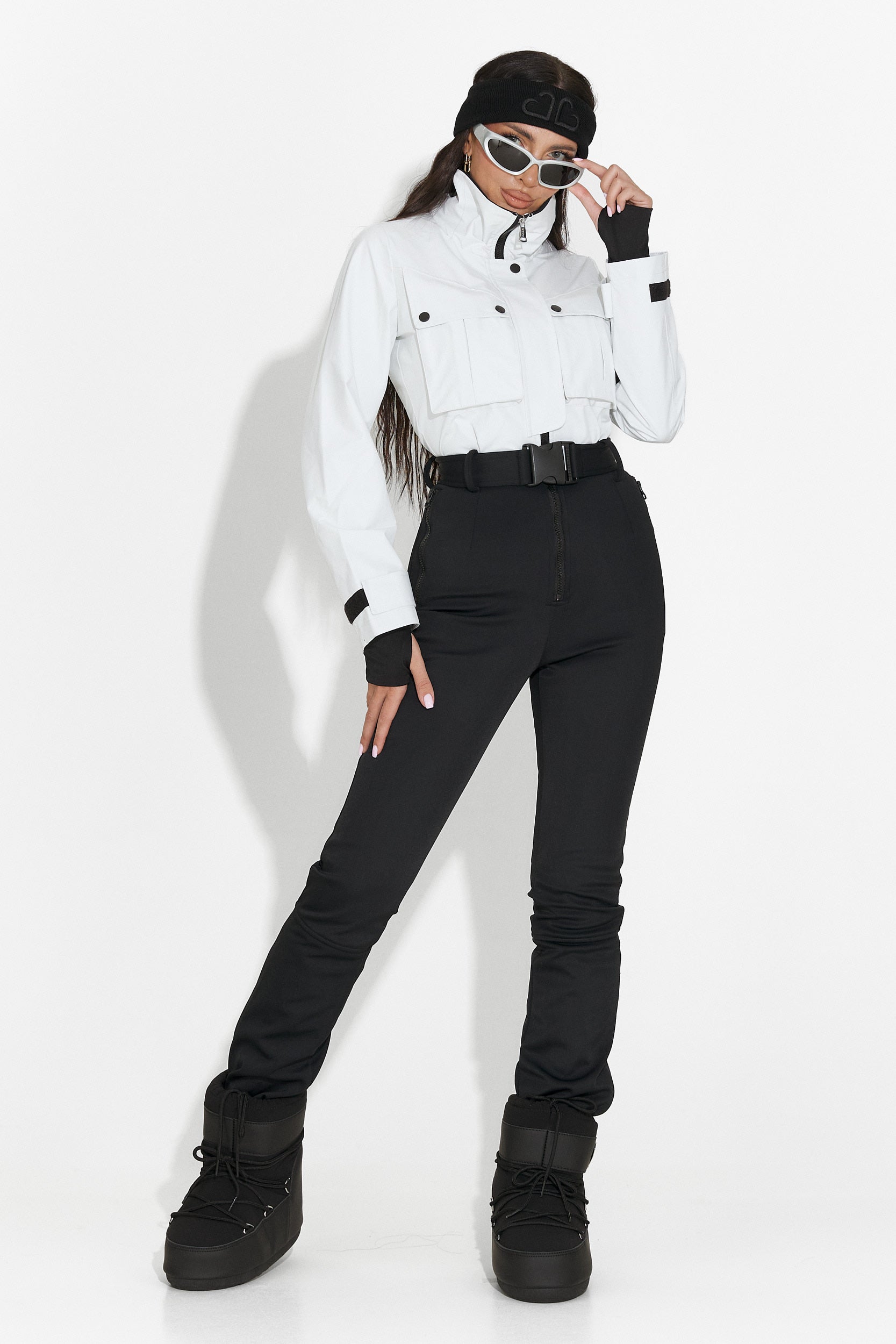 Salopeta ski casual alb negru Glorise Bogas