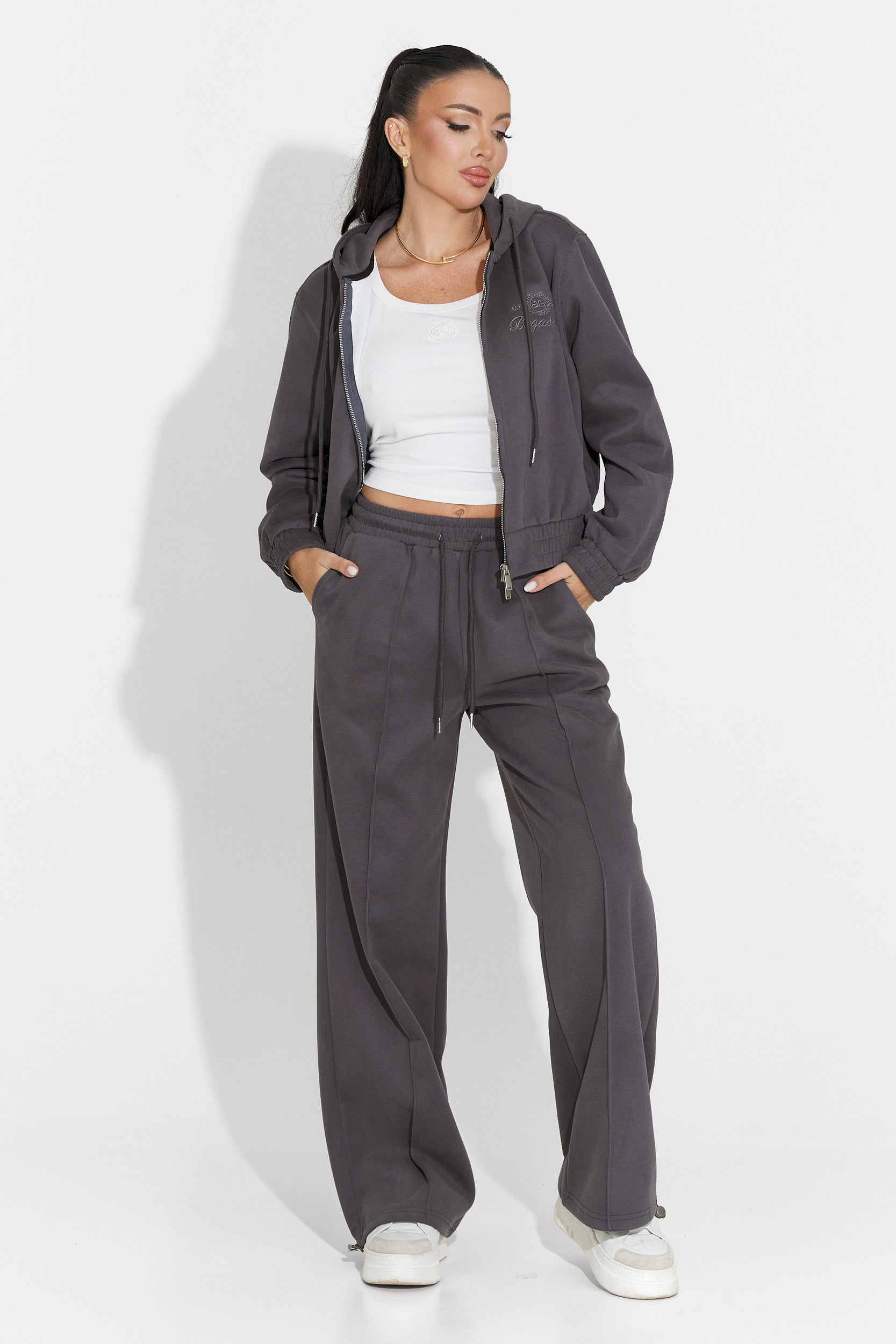Dark Grey Casual Women's Tracksuit Lorisea Bogas
