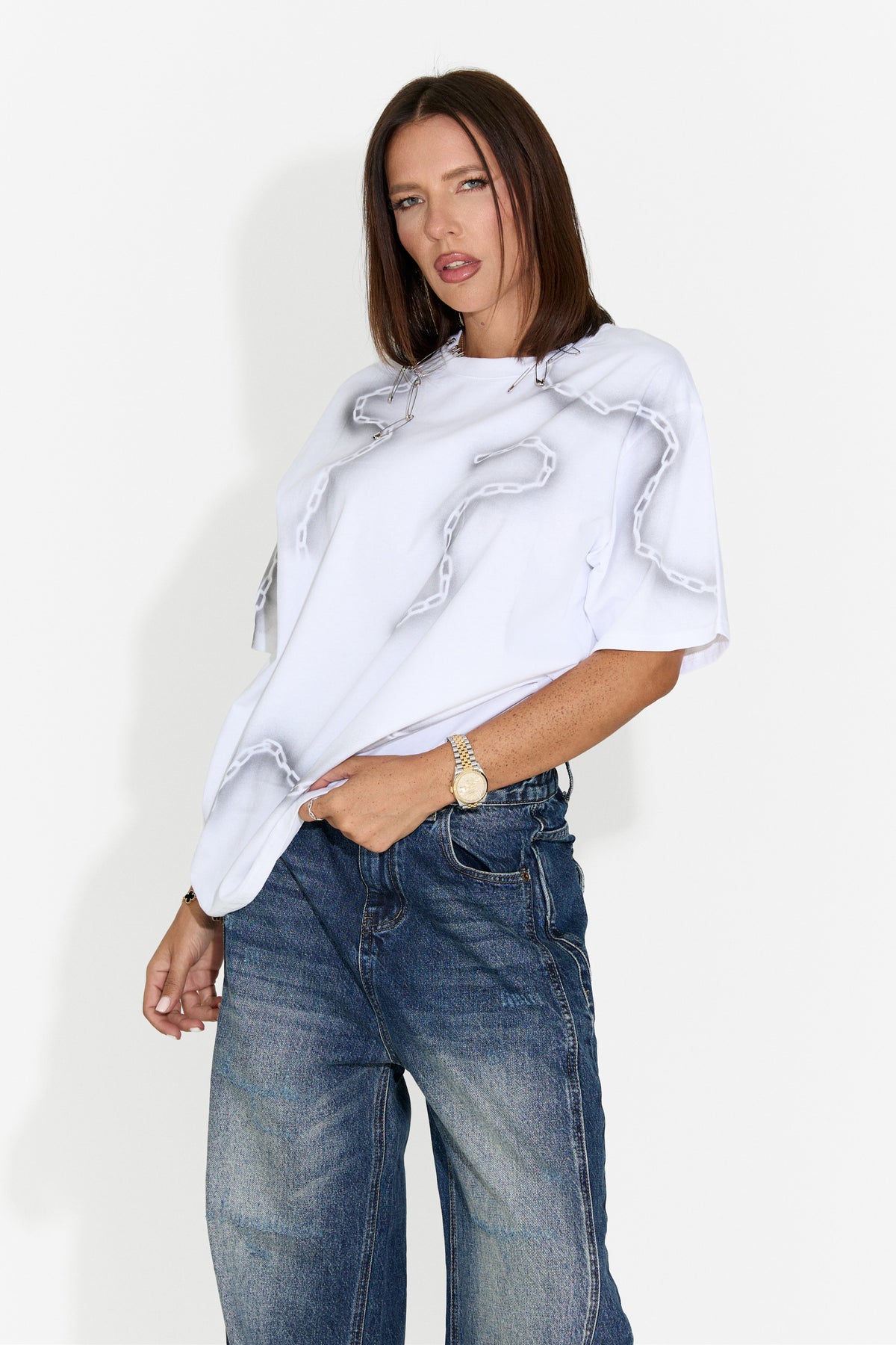 Tricou dama casual alb Rougha Bogas, imaginea 2 din 8