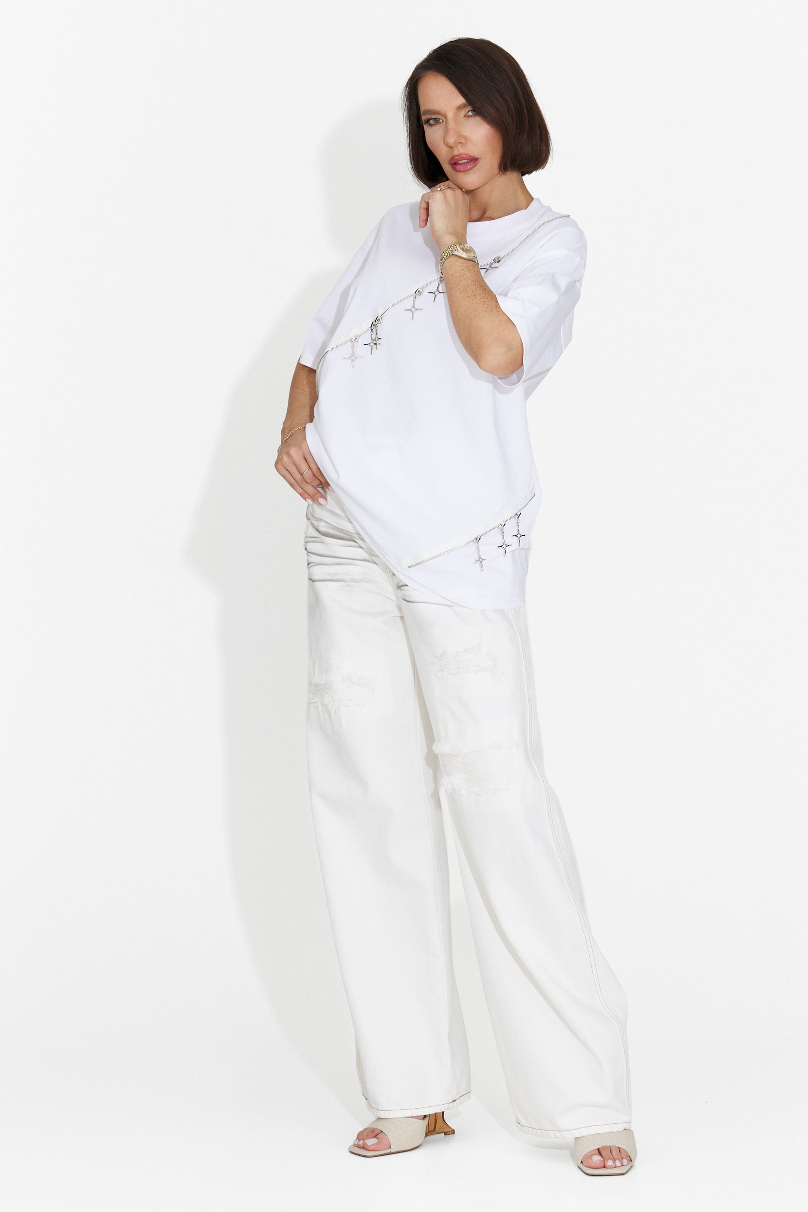 Tricou dama casual alb Rufles Bogas
