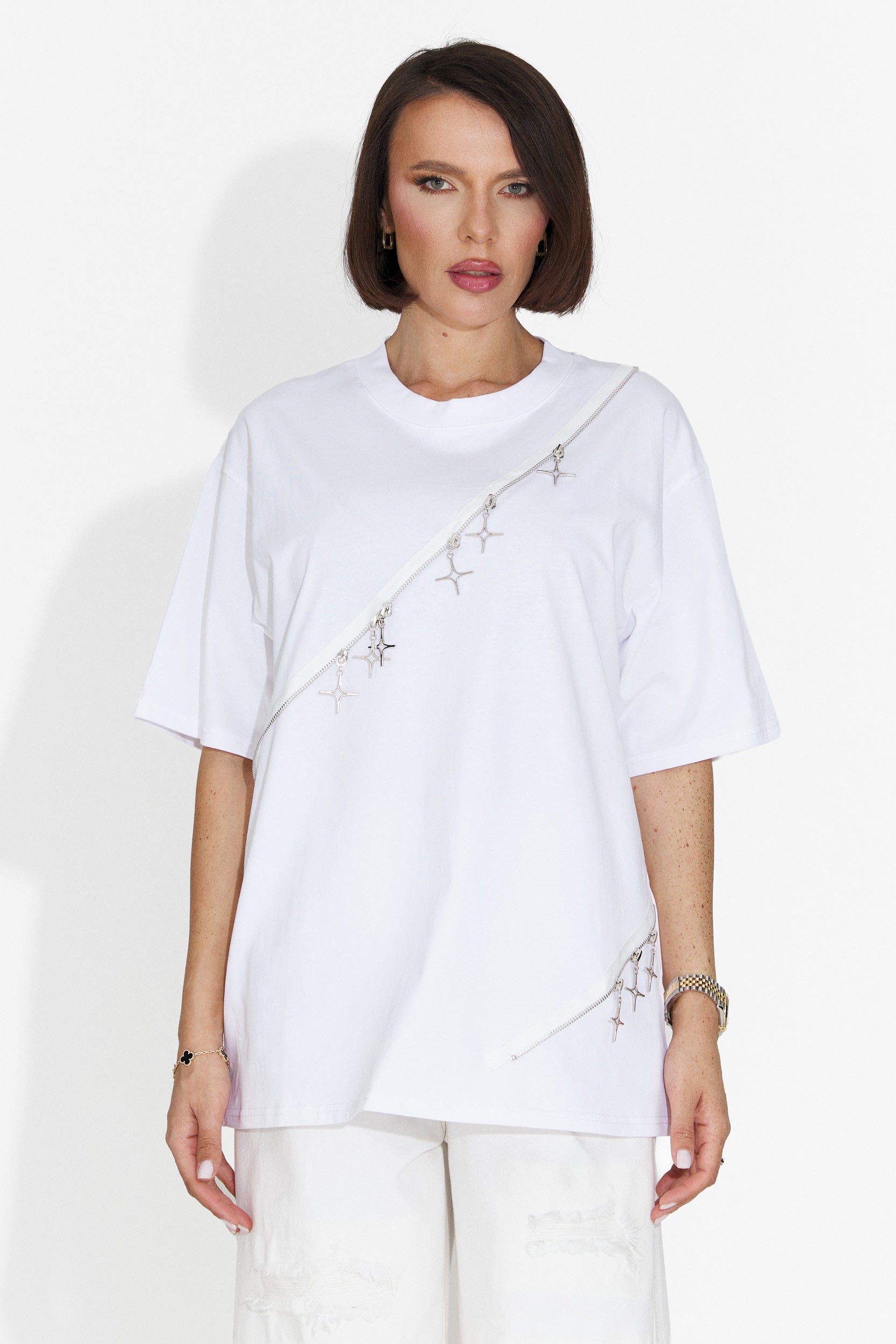 Tricou dama casual alb Rufles Bogas