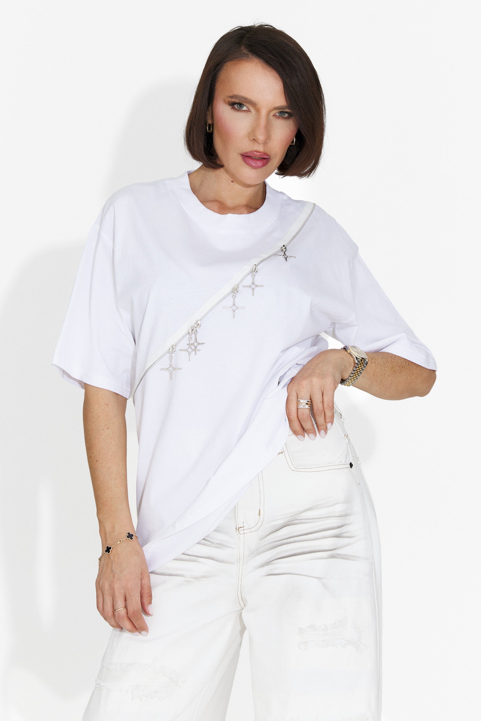 Tricou dama casual alb Rufles Bogas
