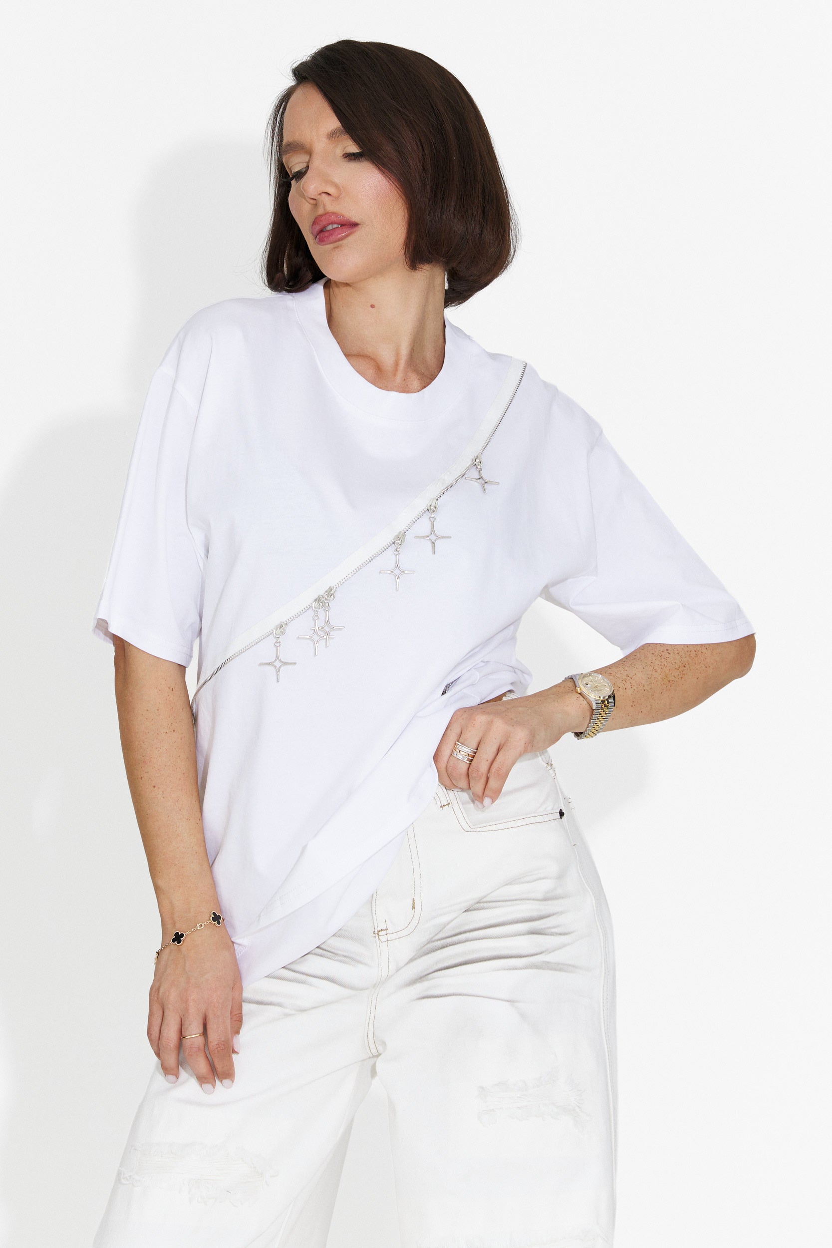 Tricou dama casual alb Rufles Bogas