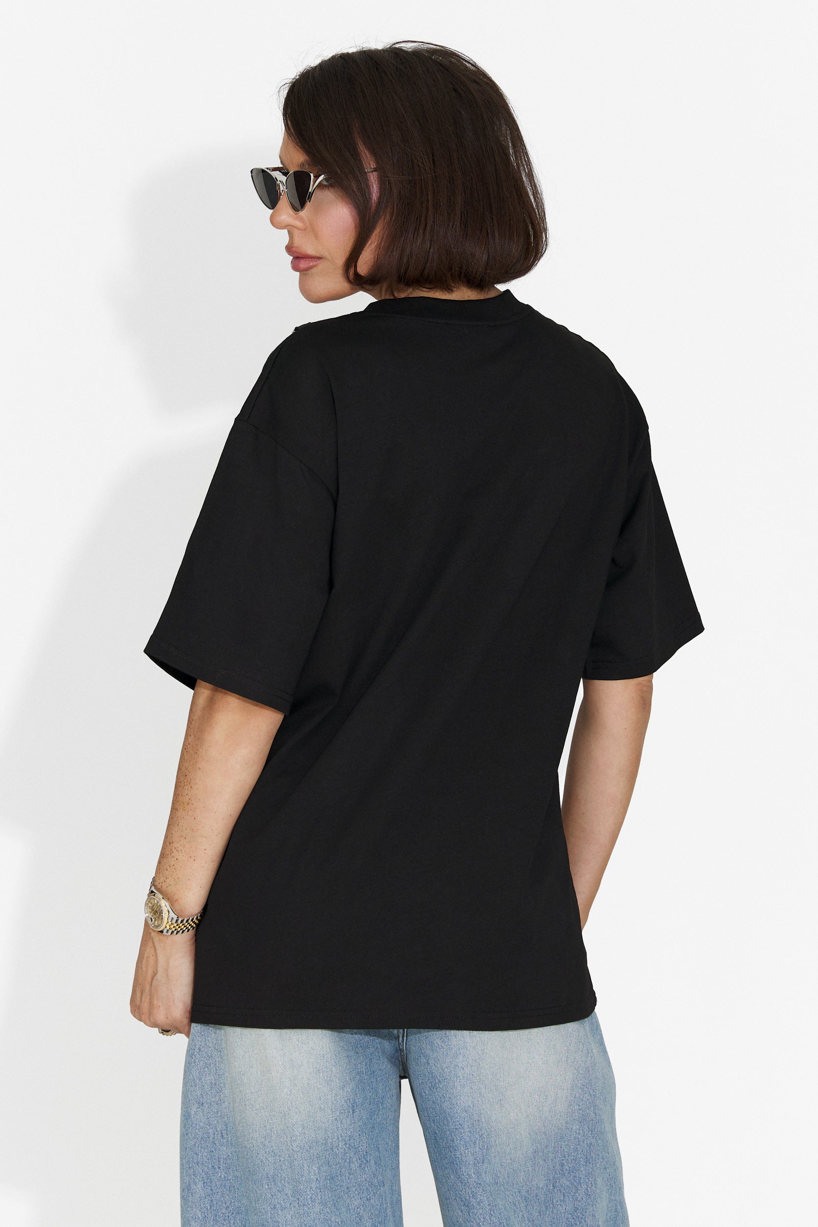 Tricou dama casual negru Rufles Bogas