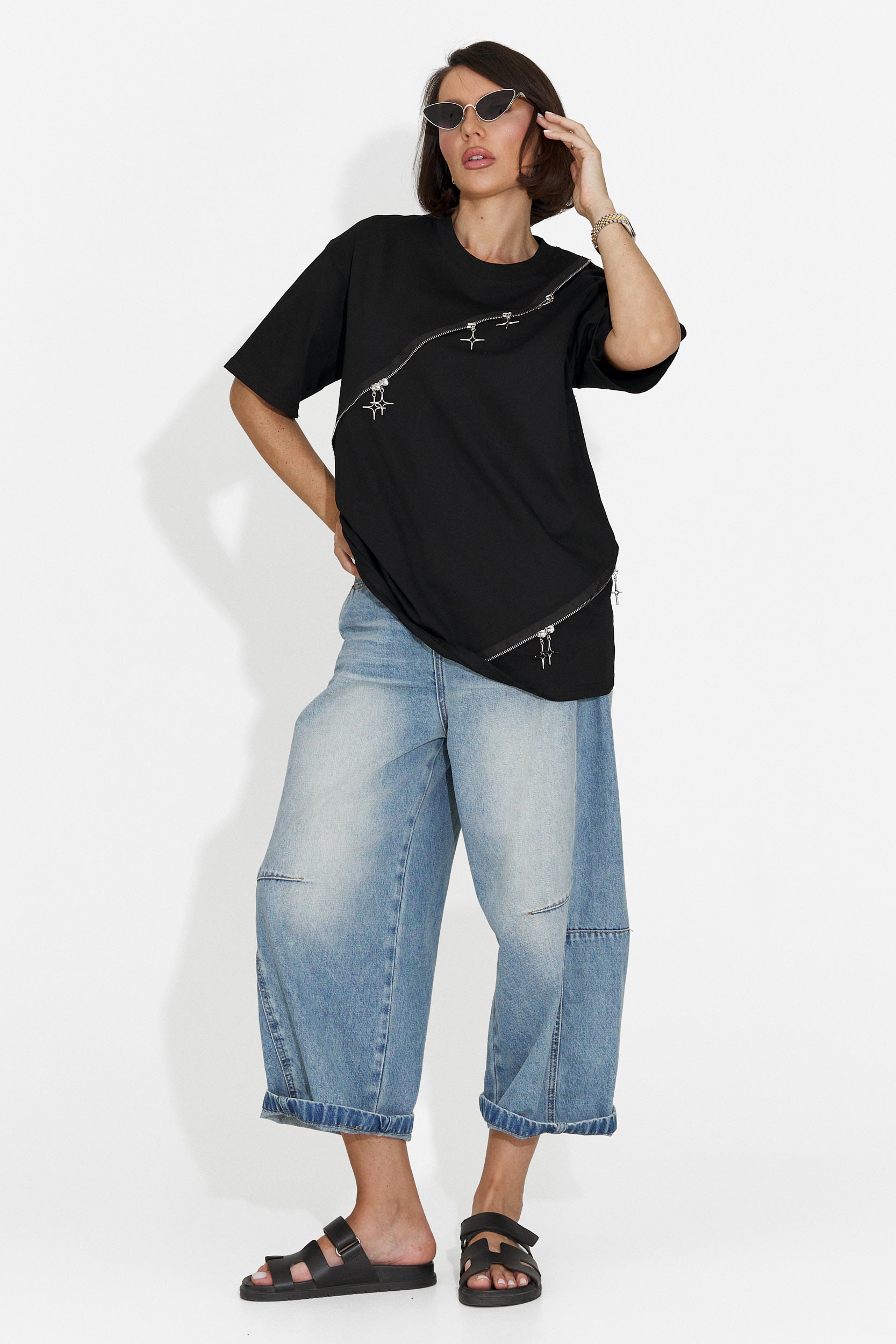 Tricou dama casual negru Rufles Bogas