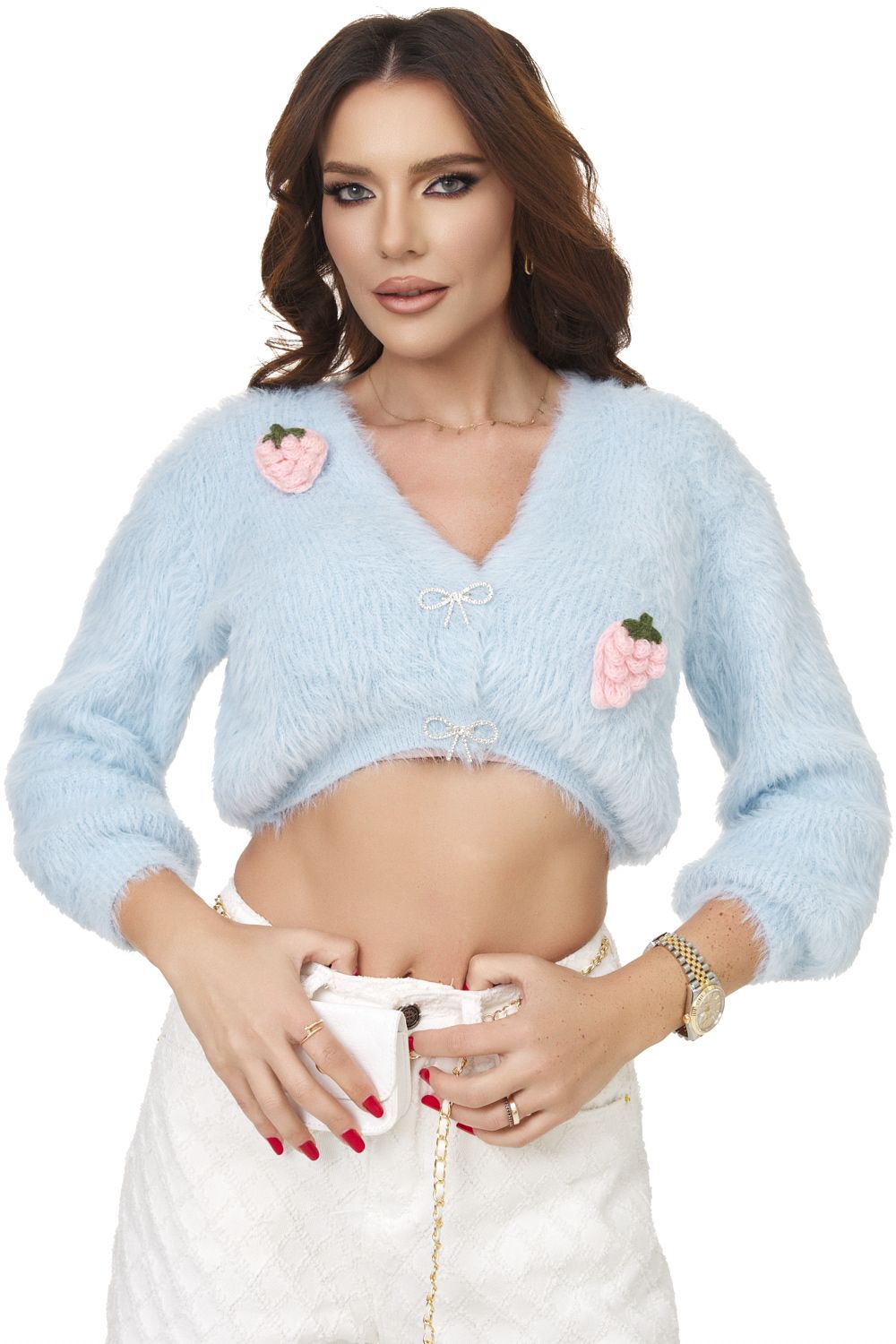 Pulover dama casual bleu Cedely Bogas